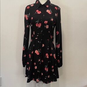 H&M Black Floral Button-Front Long Sleeve Dress